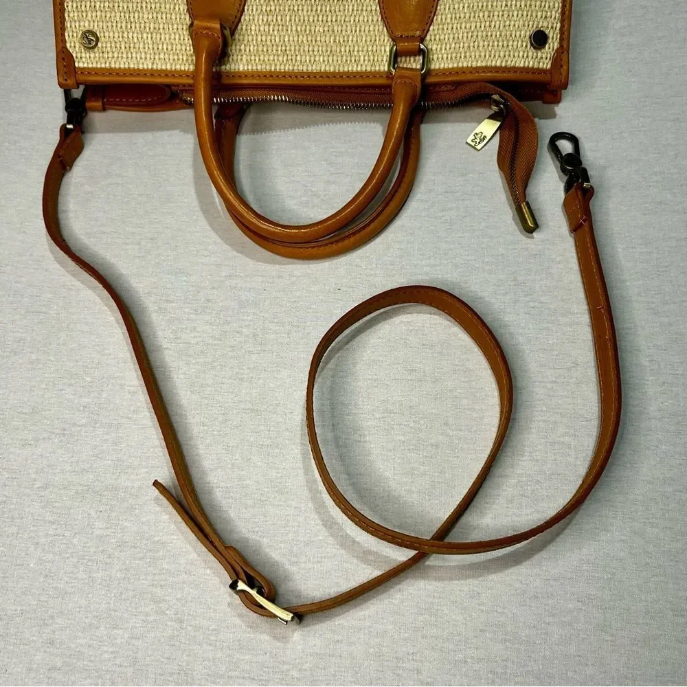 Pratesi Firenze Handbag in Raffia with Brown Leather, Large, Vacation, Italian